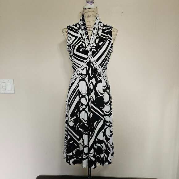 Joseph Ribkoff Black and White Patterned Wedding Dress - Picture 1 of 10